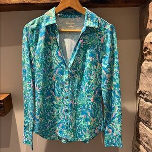 Lilly Pulitzer Turquoise Marlena Floral Button-Down Shirt
